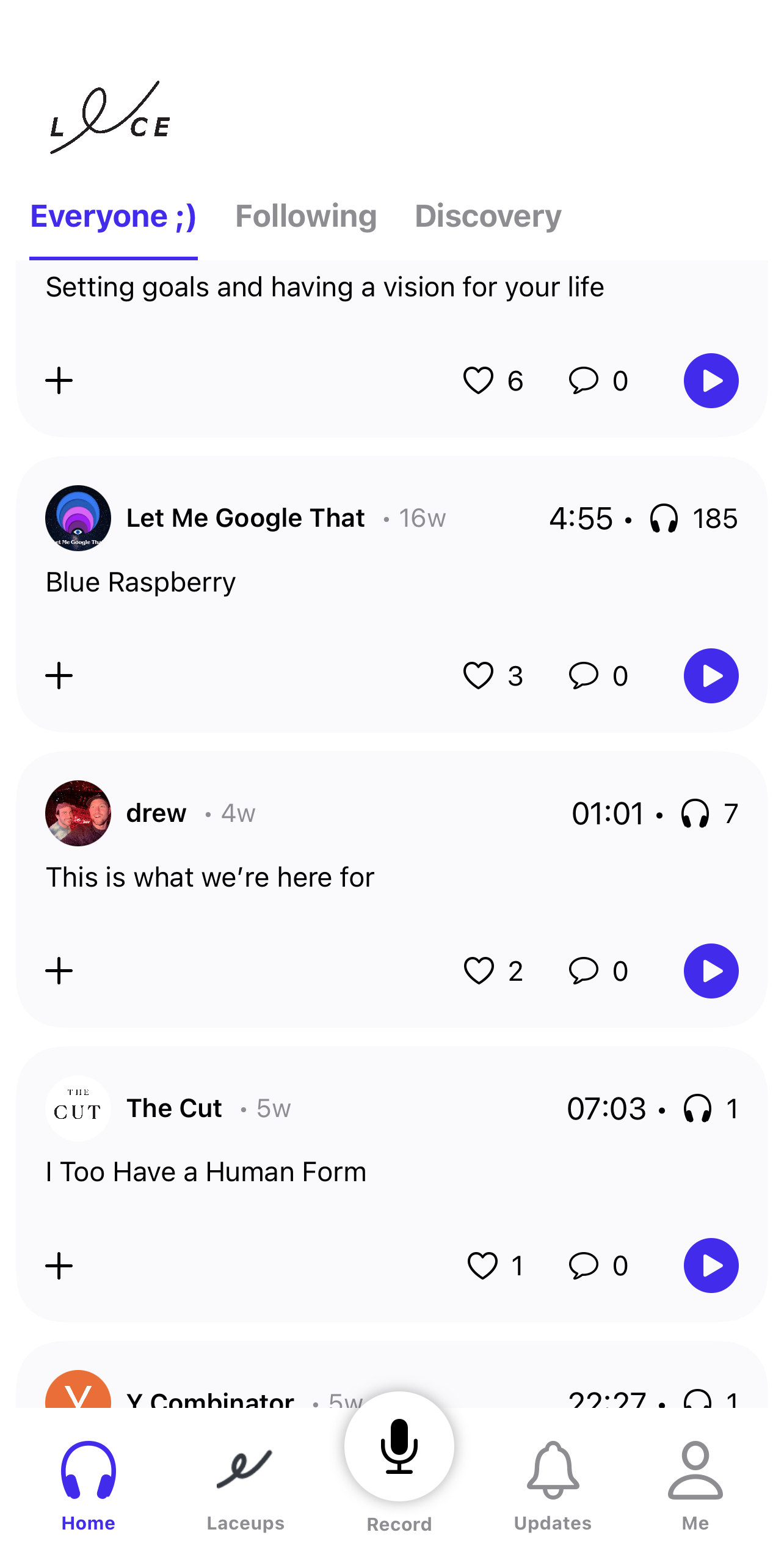 LACE — home feed